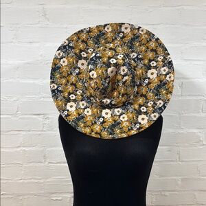 Anthropologie Yellow and White Floral Wide Brim Hat